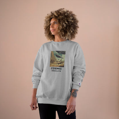 Primitive Power Meets Futuristic Fitness: Cave Men and Flying Saucers Champion Sweatshirt